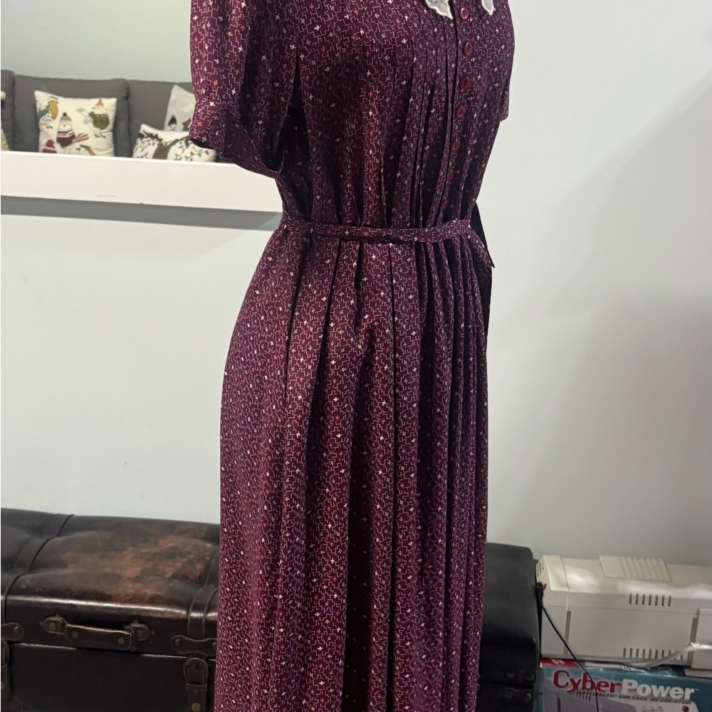 Vintage 80’s❤️Karin Stevens Eve Midi Dress with White Lace Collar- Sz 12 - Picture 3 of 7